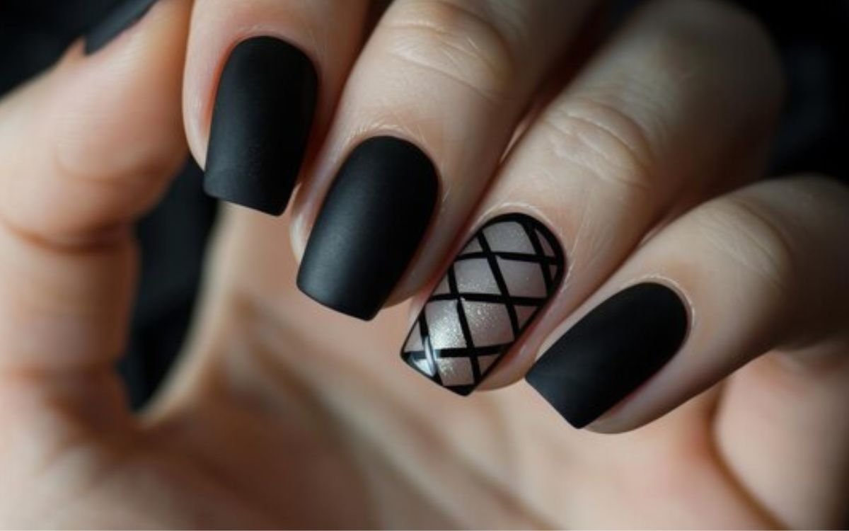 Black French Tips with Sleek Webs: