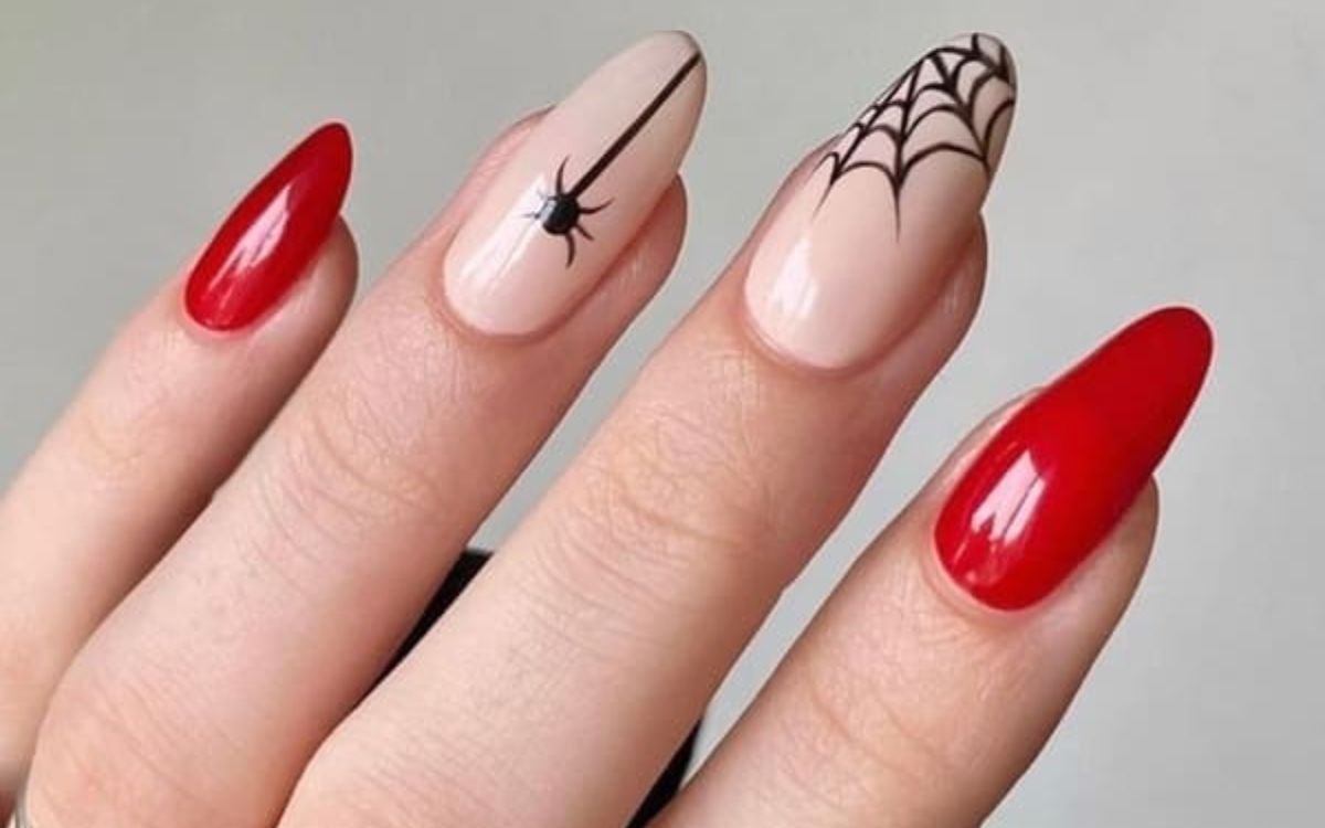 Fiery Red Nails With Webs: