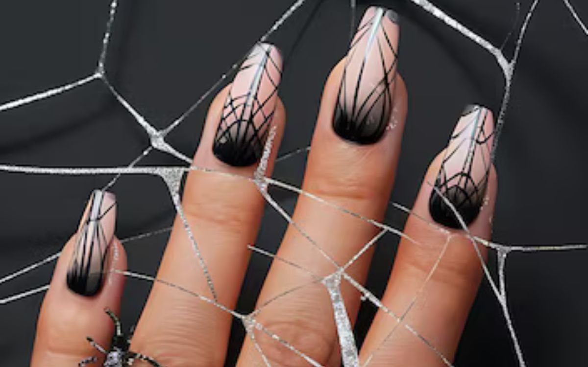 Black Nails Featuring a Creepy Spider: